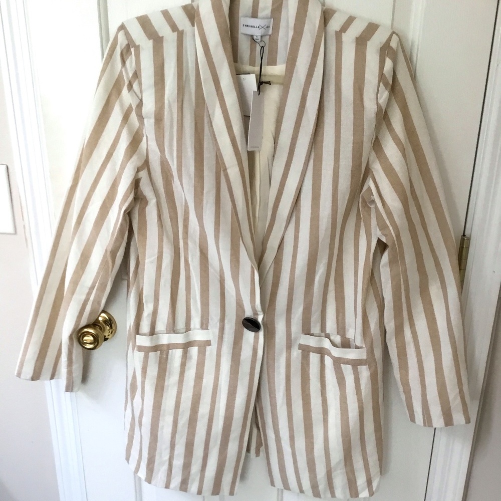 Chriselle JOA Tan&White Stripe Boyfriend Blazer NWT XL